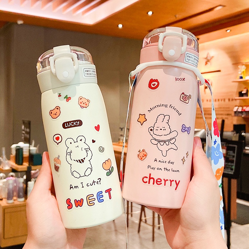 TweedyToys - Termos Air Anak Korea Bertali 350ml / Botol Minum Anak Tahan Panas Dingin