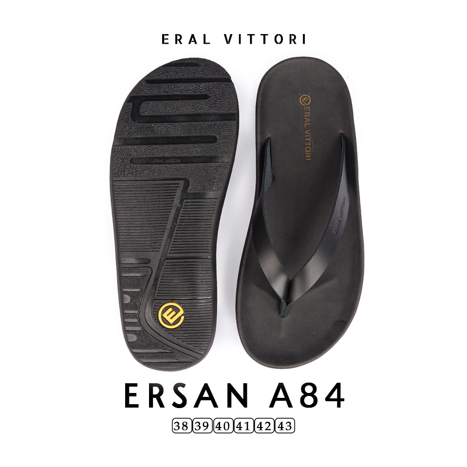 Eral Vittori - Ersan A84 Sandal Jepit Kulit Pria Harian Santai Kasual Hitam