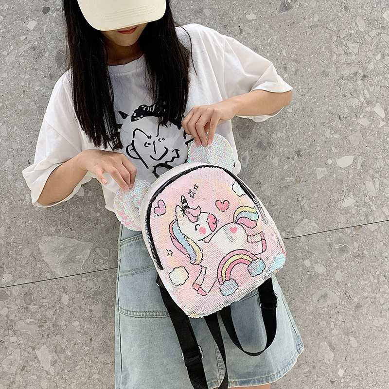 MARKAS MS1400 Tas Ransel Anak Sequin Glitter Karakter Unicorn Telinga Beruang