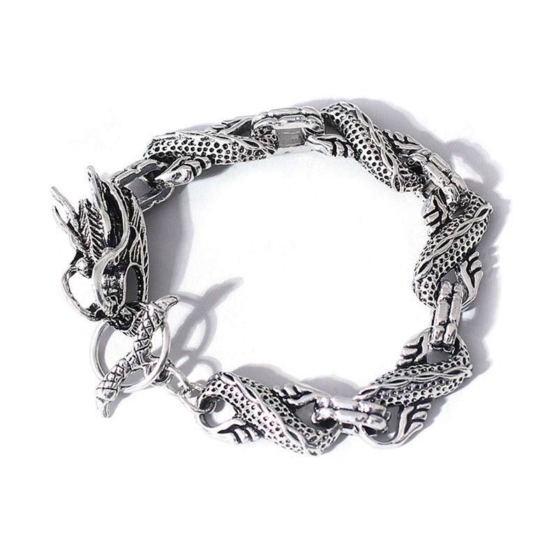 Rock Gelang Rantai Silver Desain Naga Gaya Punk Hip-Hop Etnik Retro Casual Untuk Pria