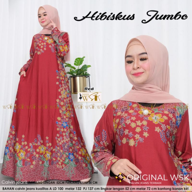 (BISA COD) HIBISKUS GAMIS SMALL STANDAR JUMBO BAHAN CALVIN JEANS BIG SIZE