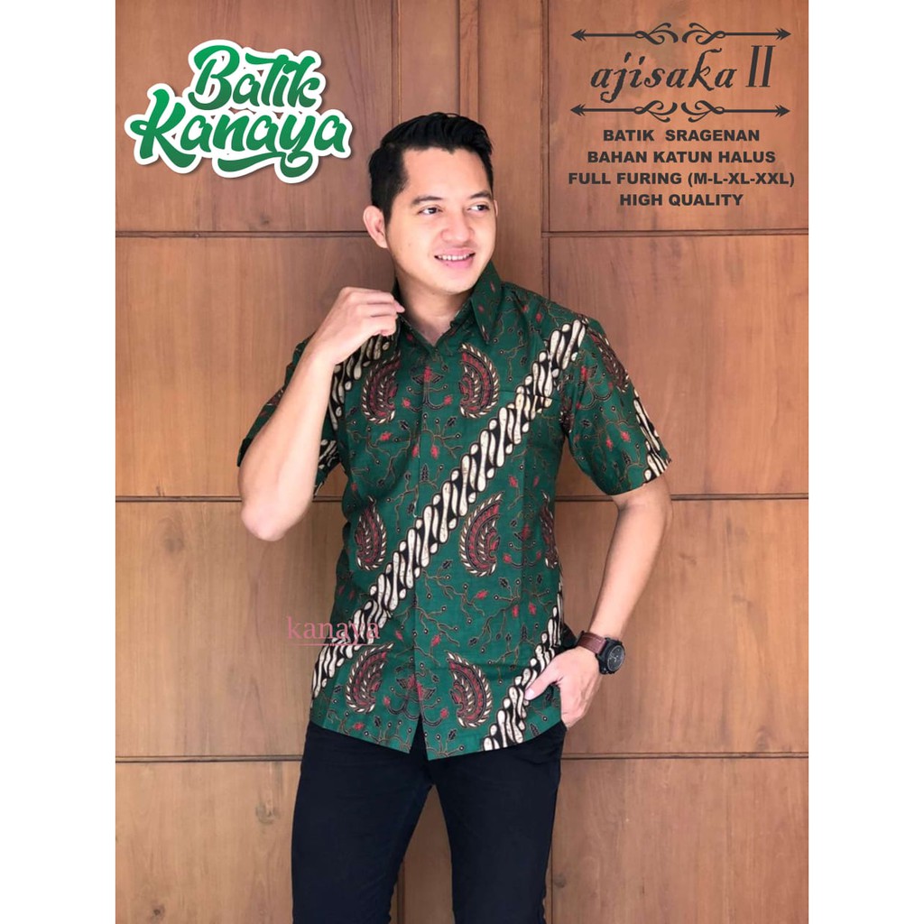 AJISAKA HIJAU Kemeja Batik Pria Full Furing Katun Sragenan