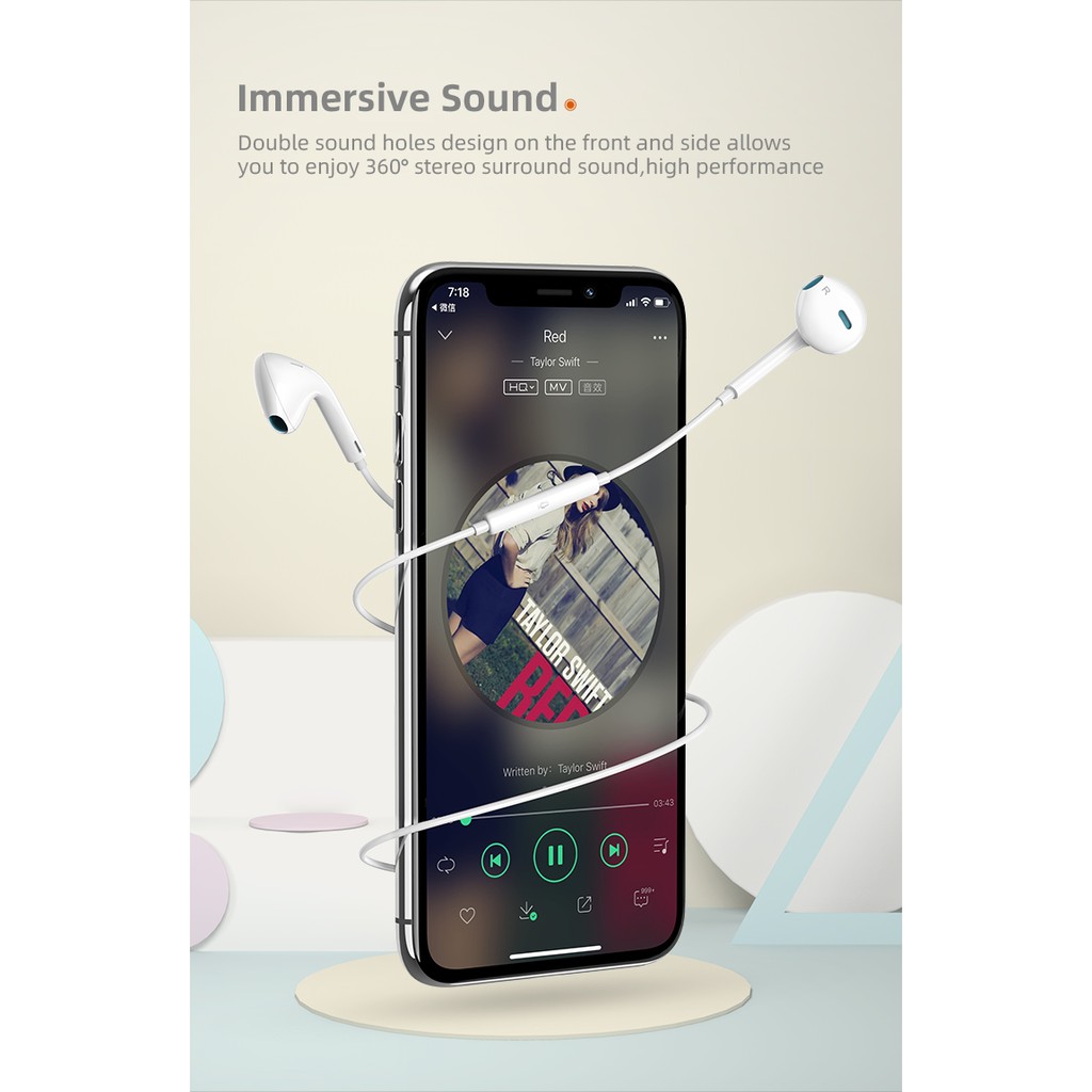 USAMS EP22 Earpods Jack Audio 3.5mm with Mic Headset Earphone