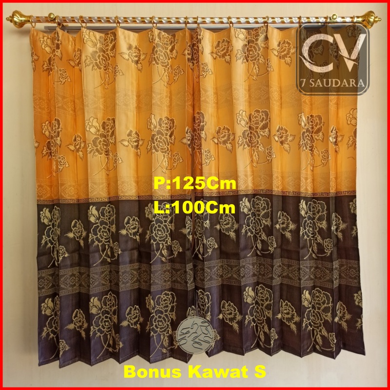 Gorden Cendela Pendek Kamar Tidur Tirai Jendela Motif Bunga Warna Coklat Murah Uk L 100Cm X P 125Cm