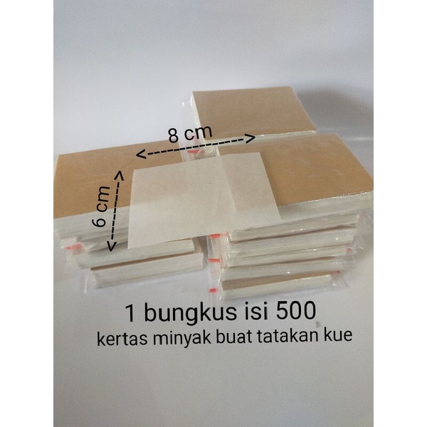 

KERTAS MINYAK TATAKAN KUE FOOD GRADE. ADA 2 UKURAN 6 CM X 8 CM DAN 7 CM X 7 CM.