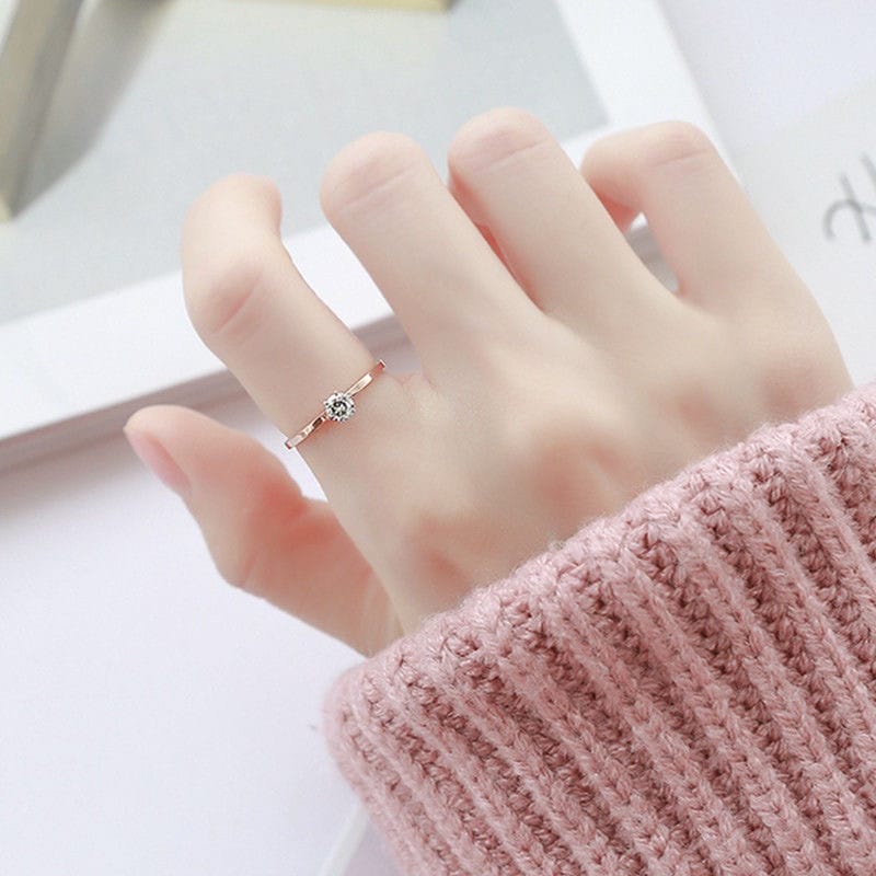 Cincin Titanium Wanita Kupu 1 Karat Berlian Lapis Emas 18k Anti Karat Korea Perhiasan elegan wanita fashion korea