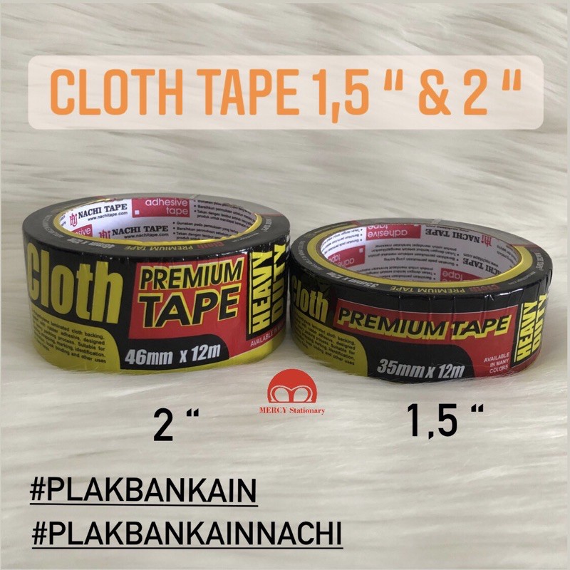 

Cloth Tape Hitam 1,5” dan 2” Plakban Kain Hitam Nachi 12 Meter Lakban Kain Perekat Karpet Book Binding