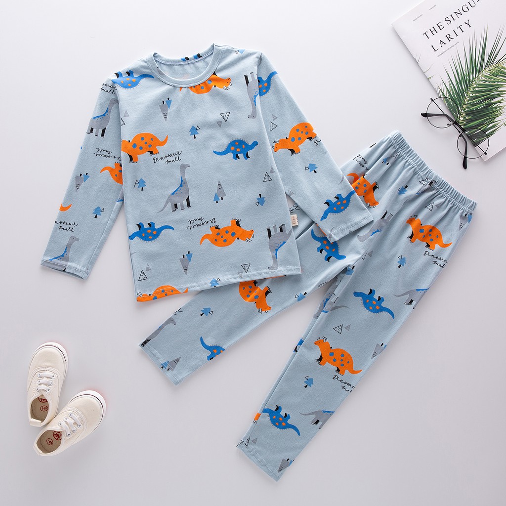 Setelan Baju Tidur Anak Laki-laki Bahan katun lengan panjang Piyama Anak Cewek sleepwear import-3