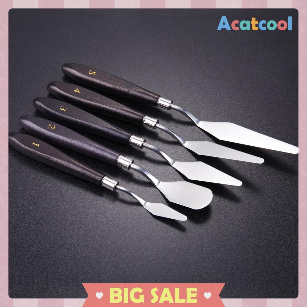 5pcs / Set Spatula + Pisau Palet Stainless Steel Untuk Mencampur Cat