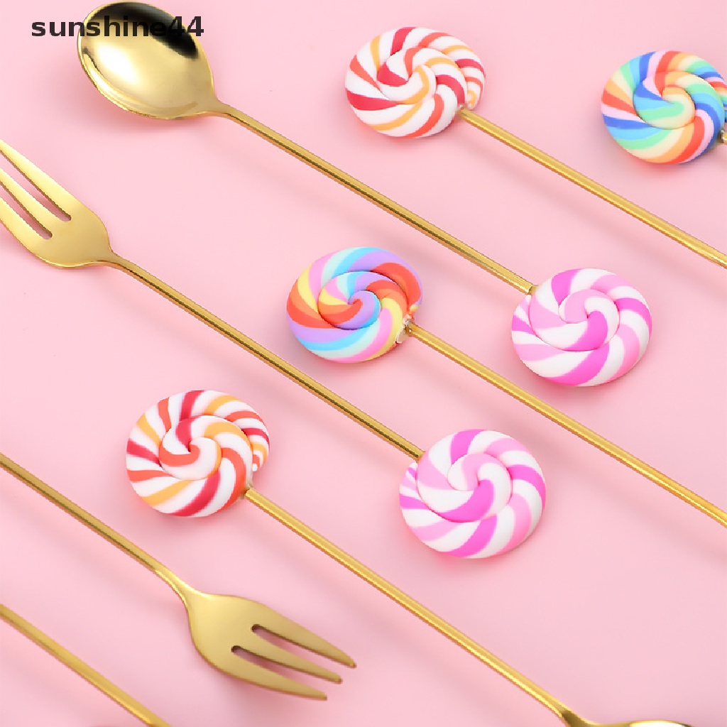 Sunshine Sendok Garpu Bentuk Permen Lolipop Bahan Stainless Steel Untuk Kopi / Teh / Dessert