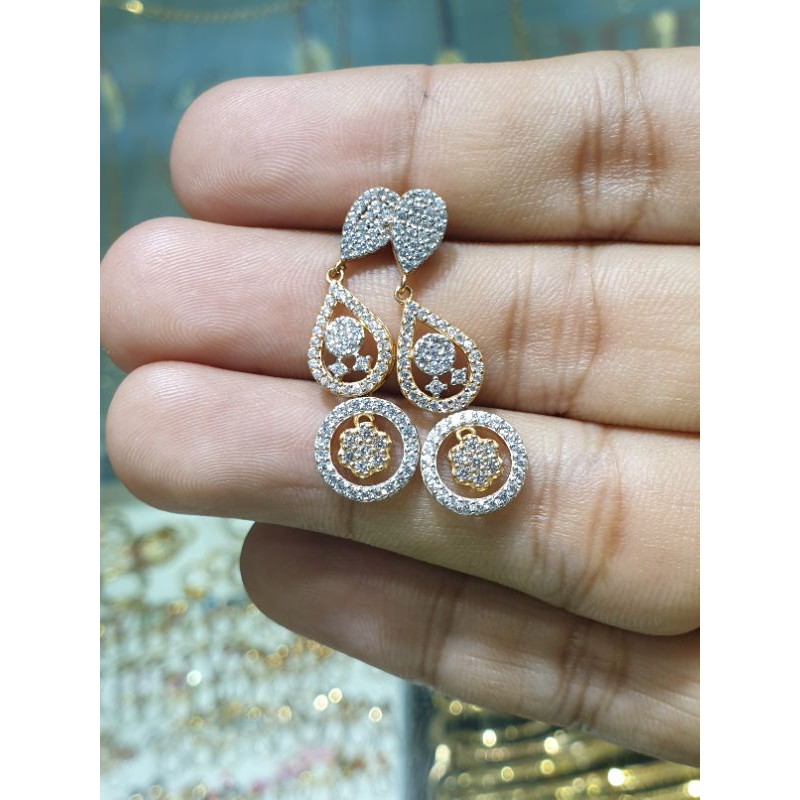 anting emas 375 model panjang mata air look mewah