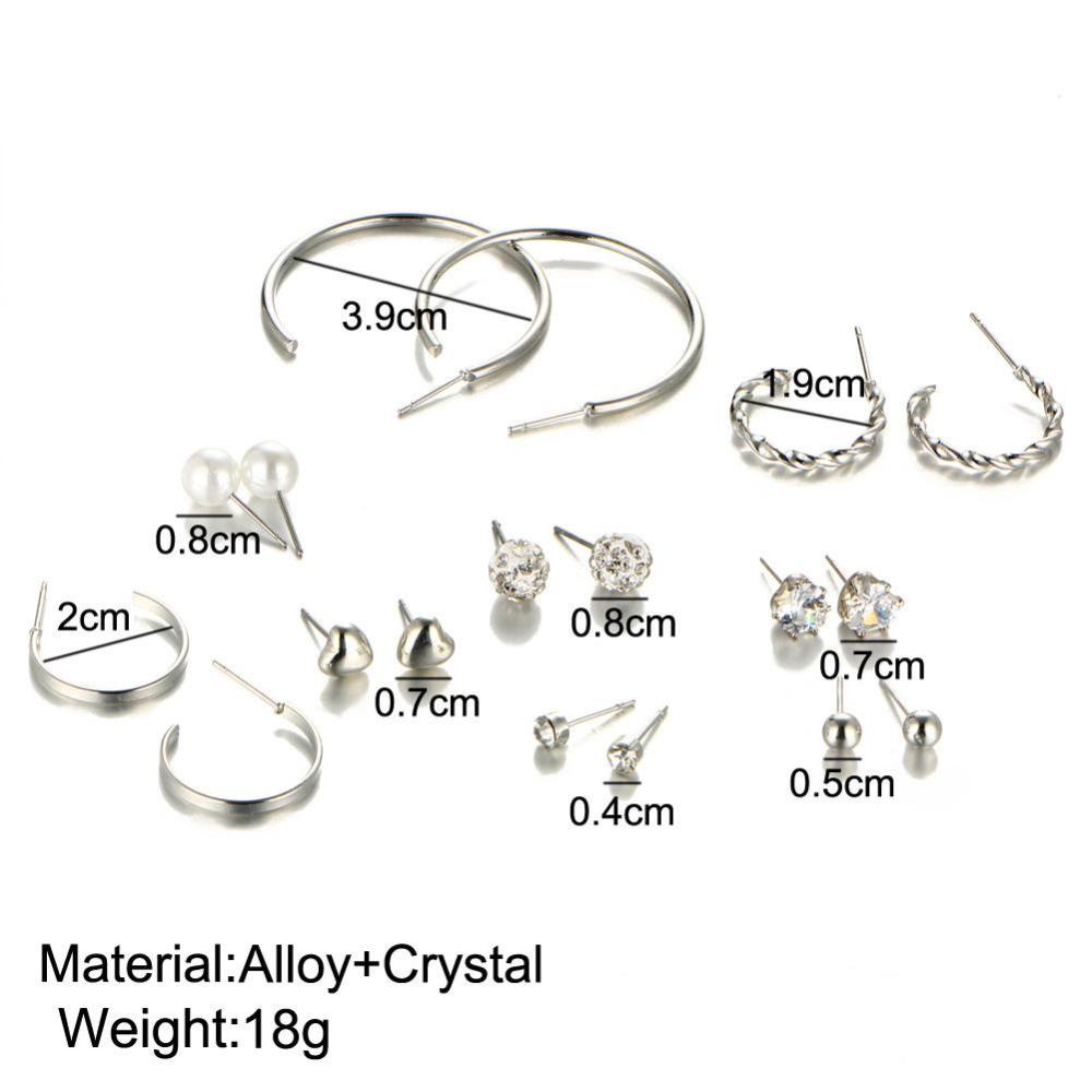 Timekey 9 Pasang / Set Anting Tusuk Desain Geometri Hias Zircon + Mutiara Untuk Wanita A2K6