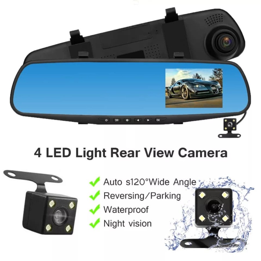 AM-32 Kamera Mobil Spion CCTV Mobil DVR Dasbor Cam di Spion 2 Kamera Depan Belakang FULL HD 1080P G-