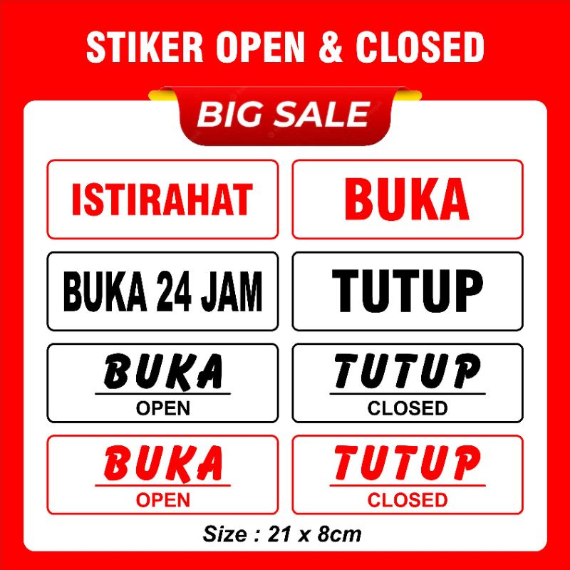 Jual Stiker Open Close Buka 24 jam buka Tutup Istirahat Vinyl Shopee