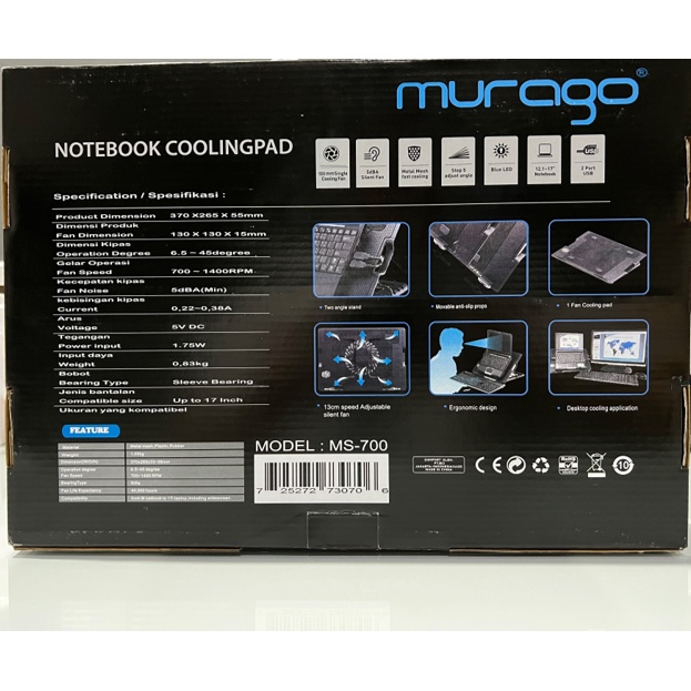 Cooling Pad Laptop Murago MS-700 MS 700 Kipas Fan Pendingin Notebook