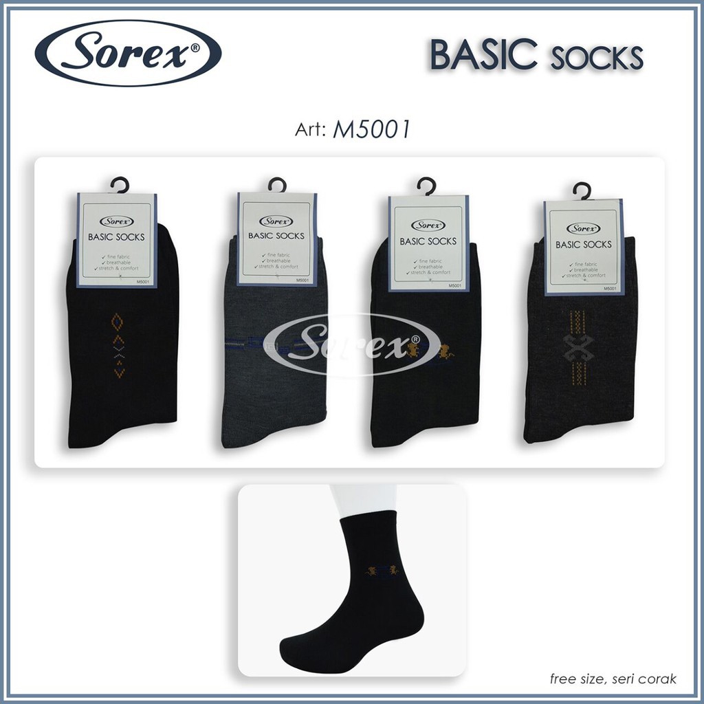 Kaos Kaki Sorex M5001 / 5001 Basic Socks Motif Polos Atas Mata Kaki Office Kaos Kaki Pria Dewasa | Bwr