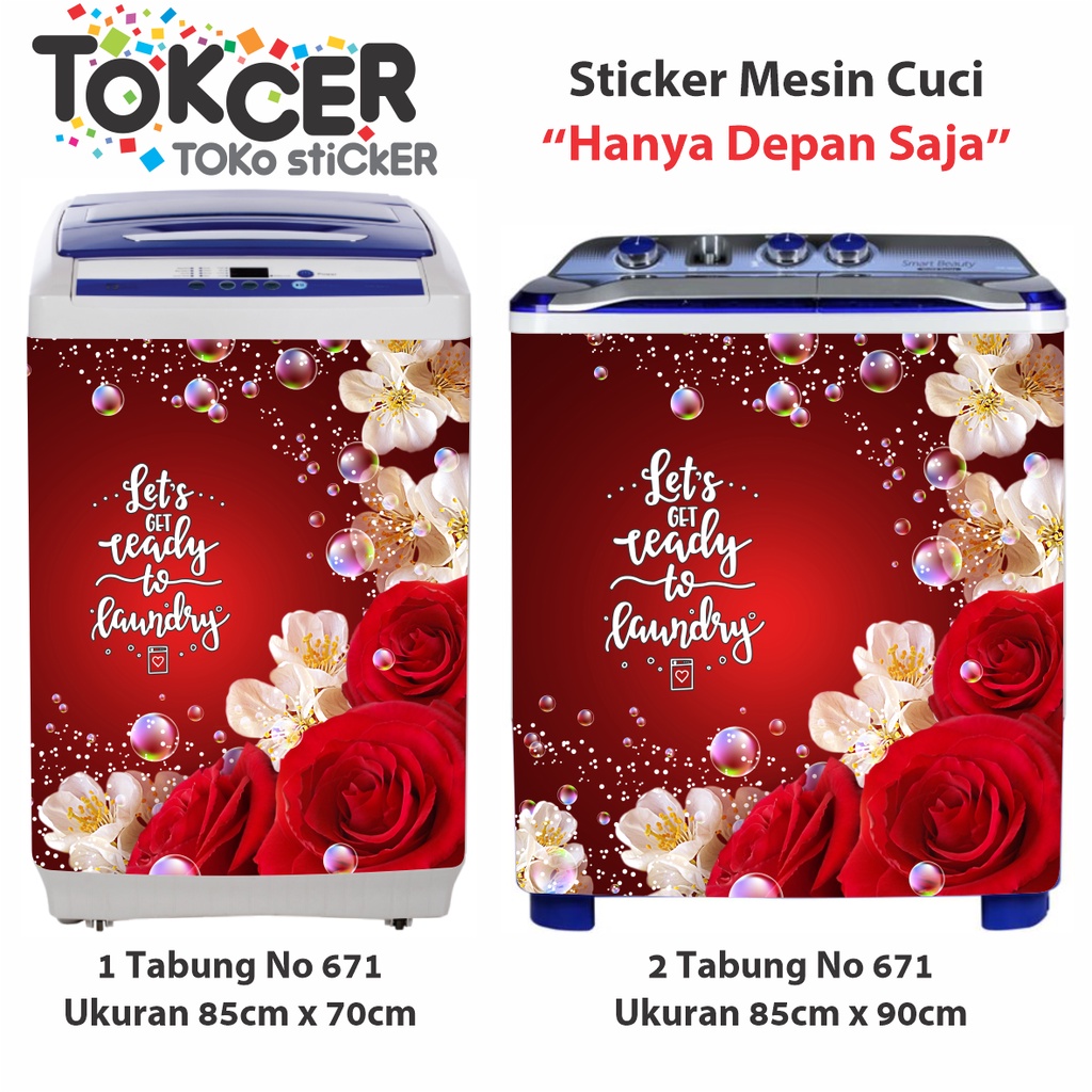 Stiker Mesin Cuci 1 dan 2 Tabung MAWAR Merah