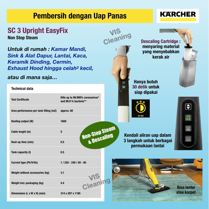 Steam Cleaner Karcher SC 3 Upright EasyFix (Pembersih dgn Uap Panas)