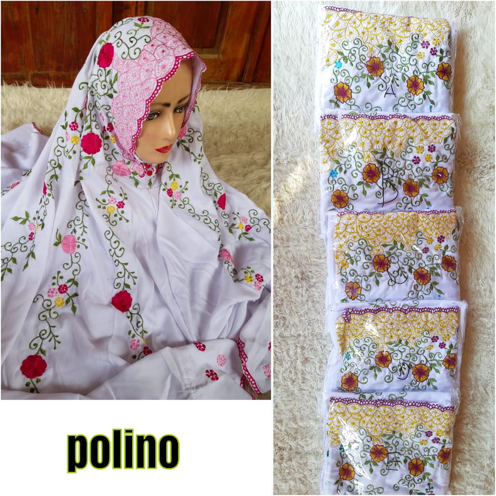 Mukena Bordir Terusan / Rukuh Bordir Lajuran Dewasa , Remaja Bahan Katun Polino, Semi Sutra, Semsut