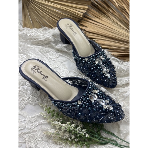 sepatu wedding wanita angela navy tinggi 5cm tahu