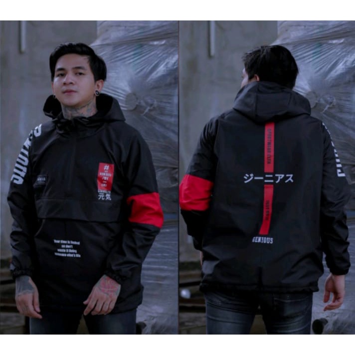 JAKET COUGLE Jaket Parasut Taslan Cougle Hoodie Premium Distro Unisex /HITAM/ M L XL [COD]