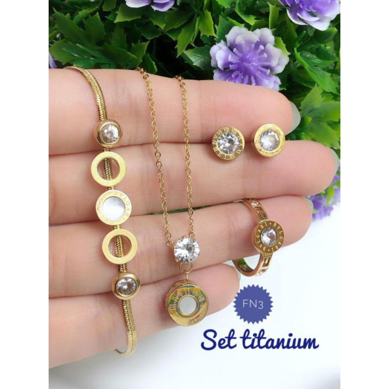 [titanium] paket perhiasan titanium set gelang serut gold terbaru 031220