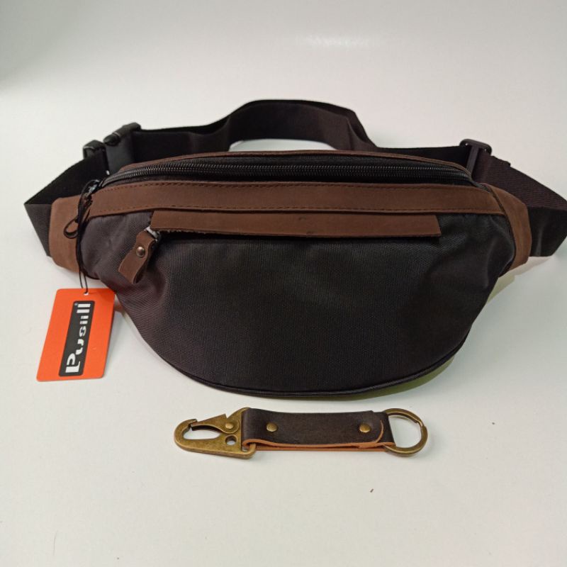 Pusiill 1401/waistbag/courdura+dengan kombinasi kulit asli/free ganci