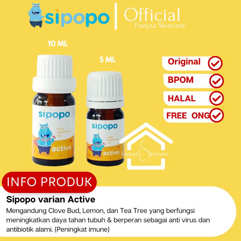 [ FREE VCO &amp; GIFT ] SIPOPO ACTIVE 10 ML Menambah imun anak essential oil untuk strong imune