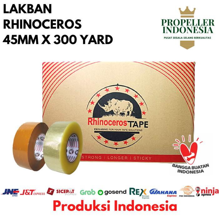 

Lakban Bening/Coklat RHINOCEROS Tape 2 inci 45MM X 300 Yard @36Pcs/Dus Berkualitas