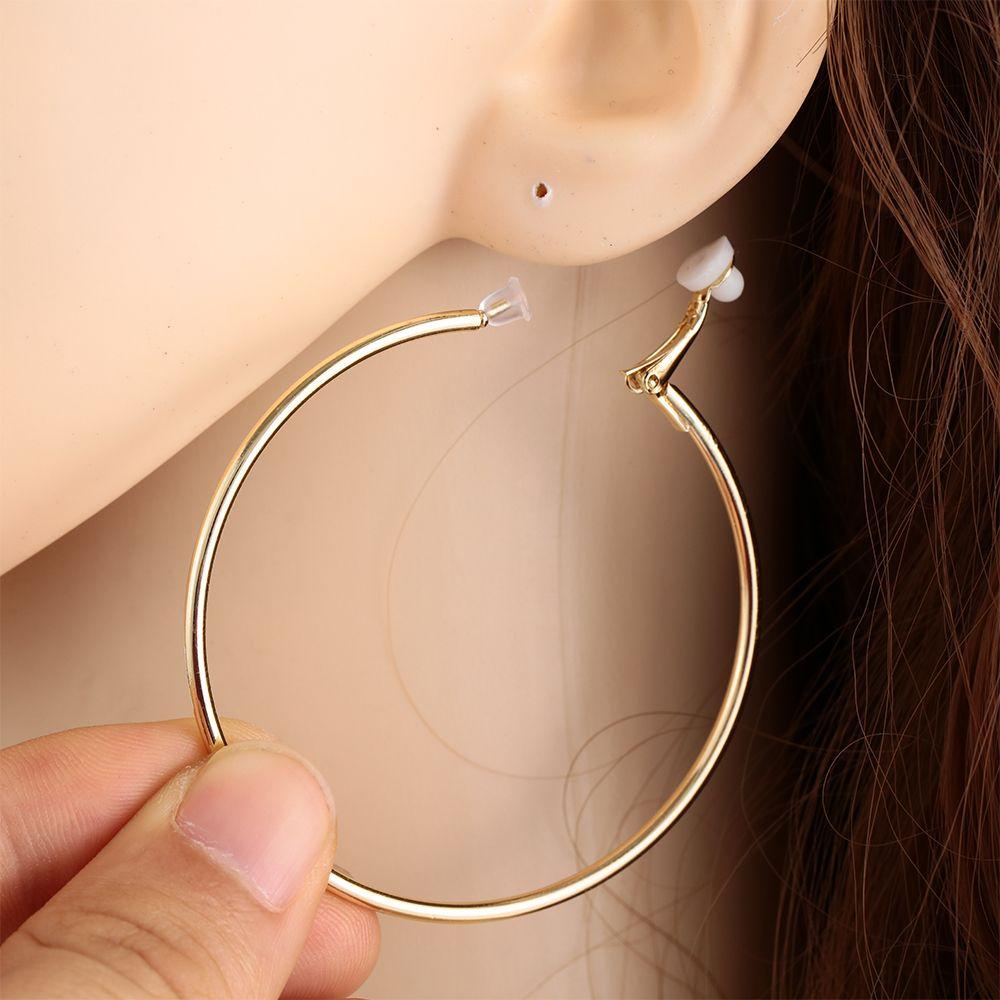 Nanas 1pasang Anting Hoops New Dengan Bantalan Pad Gold Silver Hitam Tanpa Tindik