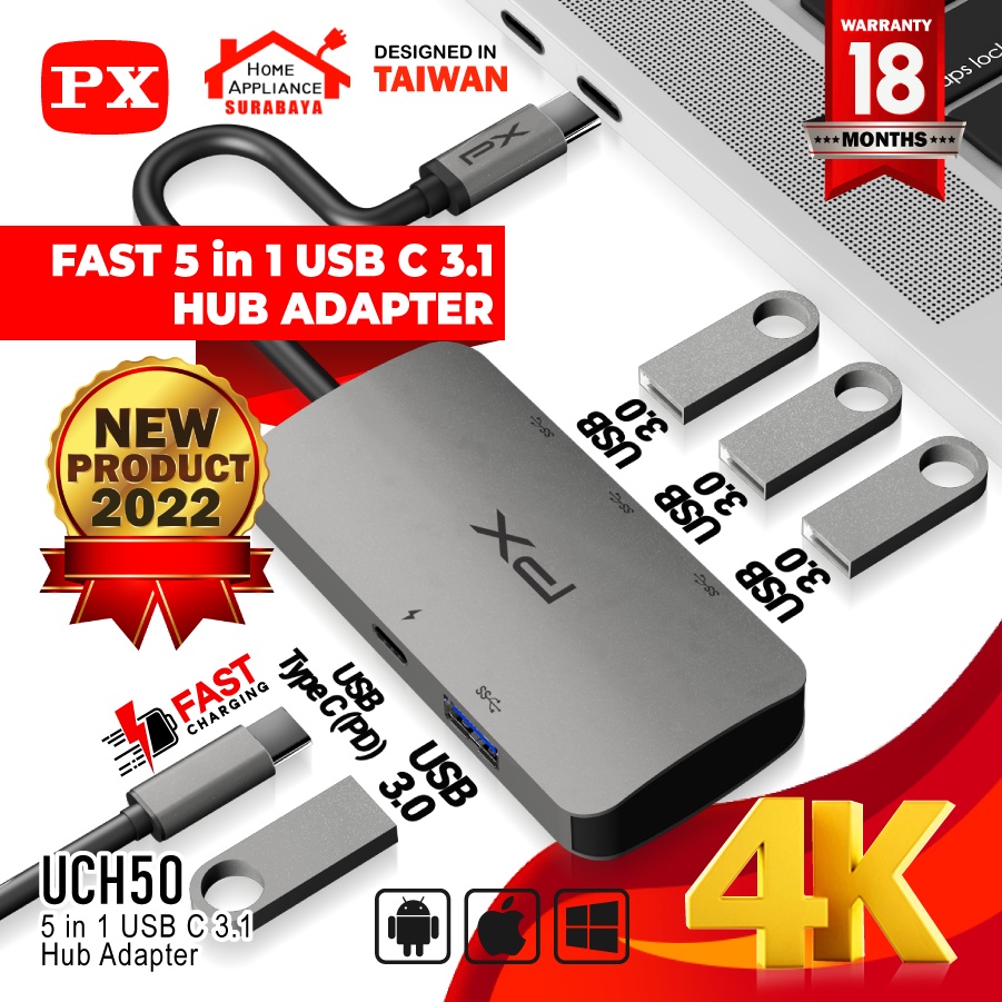 Hub Converter USB Type C 3.1 Macbook Laptop to USB 5 in 1 PX UCH50