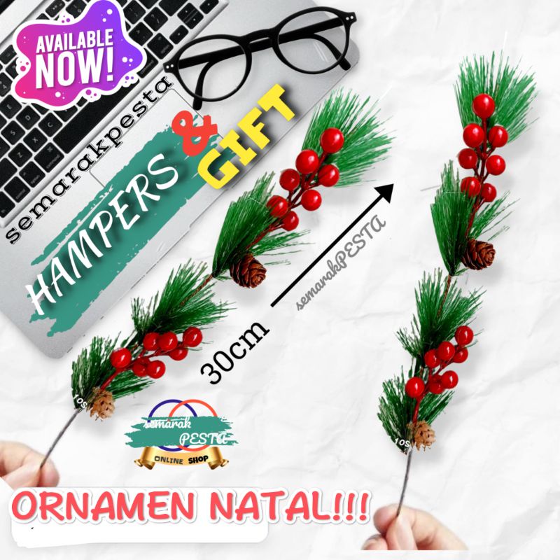 

hampers natal tangkai cemara,ornamen natal cerry berry,aksesoris parsel natal,hadiah natal