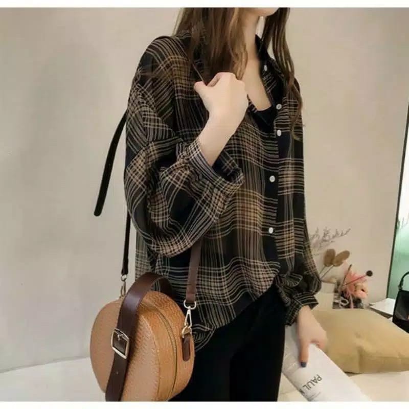 RD FASHION KEMEJA GUILEN OVERSIZE SHIRT BAHAN KATUN KOTAK YANDETH FIT L-HITAM GARIS GOLD