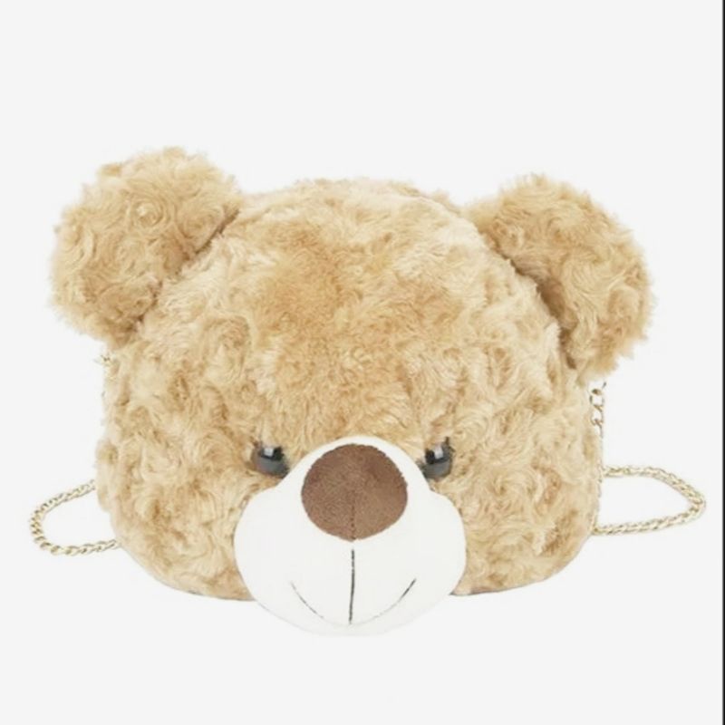 HDS_BAG / TEDDY BEAR Tas Boneka Kepala Beruang Tas Selempang Bulu Tas Selempang Wanita Rantai