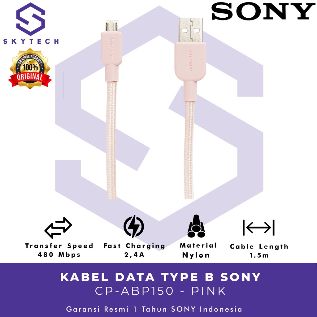 KABEL DATA MICRO USB SONY CP ABP150 PINK ORIGINAL GARANSI RESMI