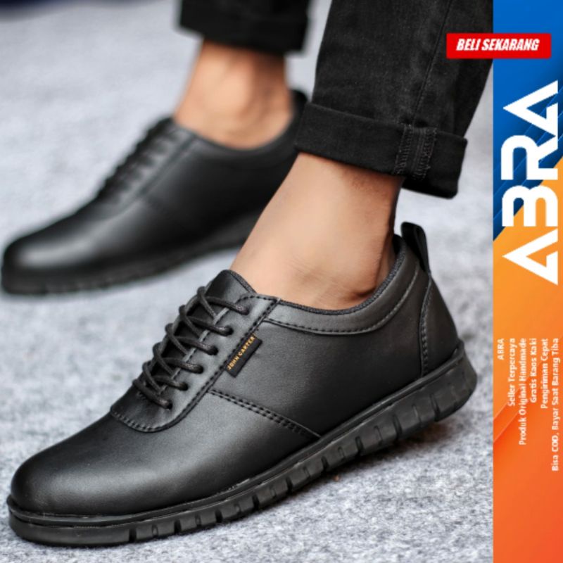 Sepatu Formal Casual Pria Kulit Pu Pantofel Kerja Hitam Fullblack ABRA BRRODI