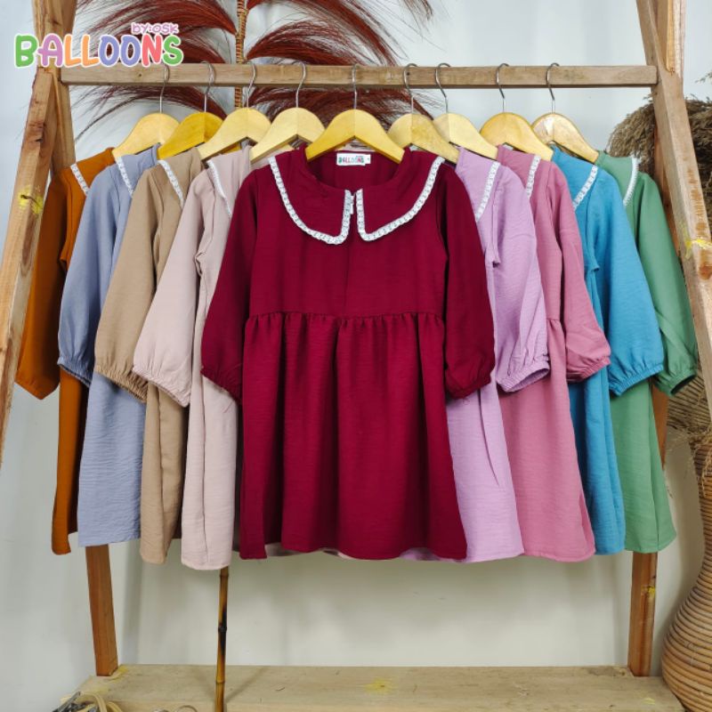 BEST SELLER  ORIGINAL TUNIK CRINGKE KERAH RENDA ANAK PREMIUM BAGUS USIA 2-10 TAHUN ,ATASAN WARNA MER