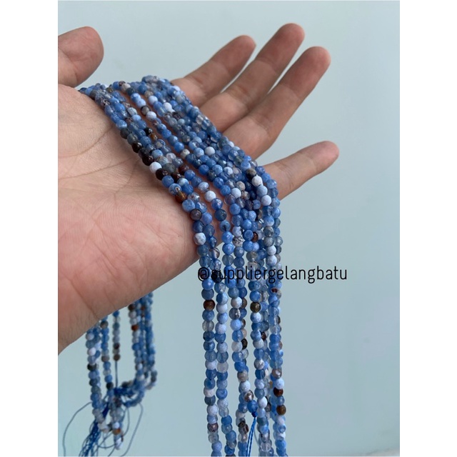 Batu sodalite serat 4mm CUTTING natural akik bahan premium biru putih