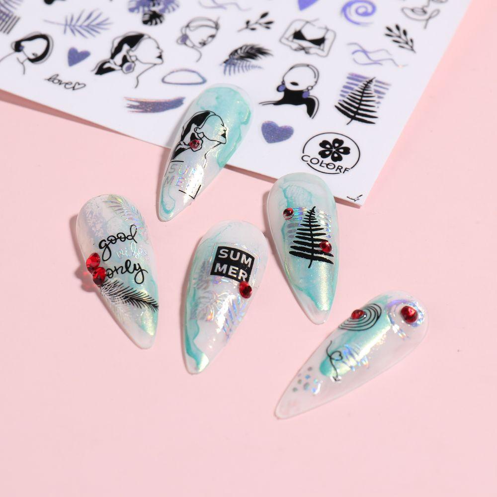 AUGUSTINA Agustina Kartun Stiker Kuku 3D Transfer Decal DIY Dekorasi Kuku Manicure Mermaid Hewan Laut Tanaman Kuku Decal