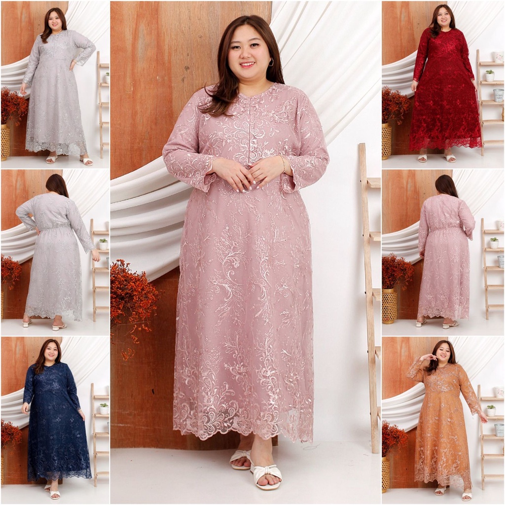 (PASTI REALPICT) GAMIS SARAH TILE JUMBO BIGSIZE XXL - XXXL MAXI DRESS LEBARAN DRES IDUL FITRI KONDANGAN PESTA MURAH BROKAT TILLE TULLE