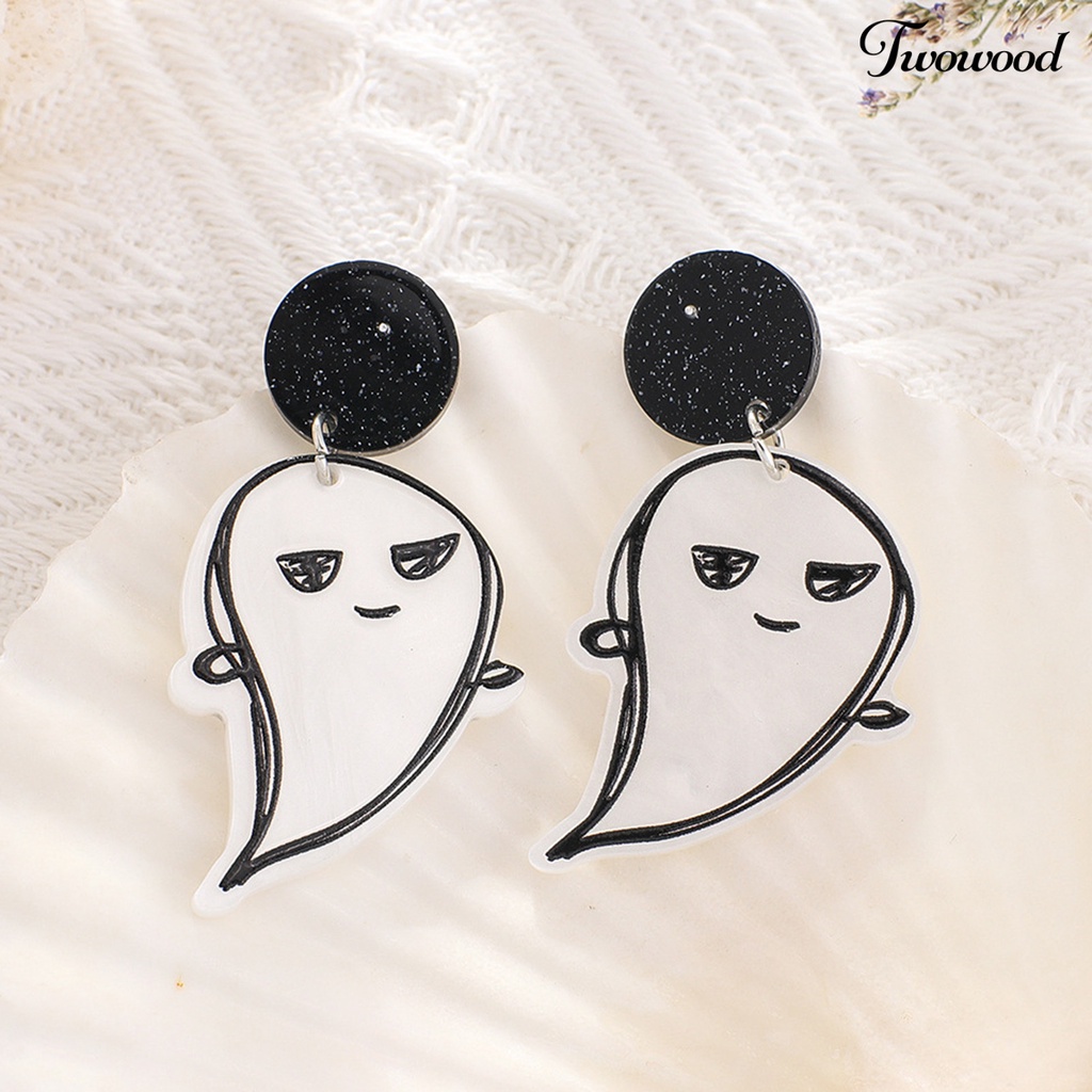 Twowood 1 Pair Halloween Earrings Ghost Delicate Acrylic Graffiti House Pendant Stud Earrings for Halloween