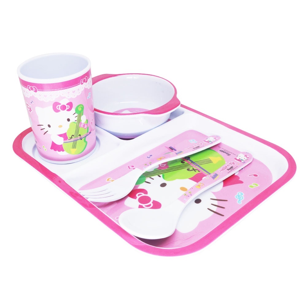 Vanda Hello Kitty Set Tempat Makan Anak Melamin Mangkuk Gelas Sendok Piring SNI