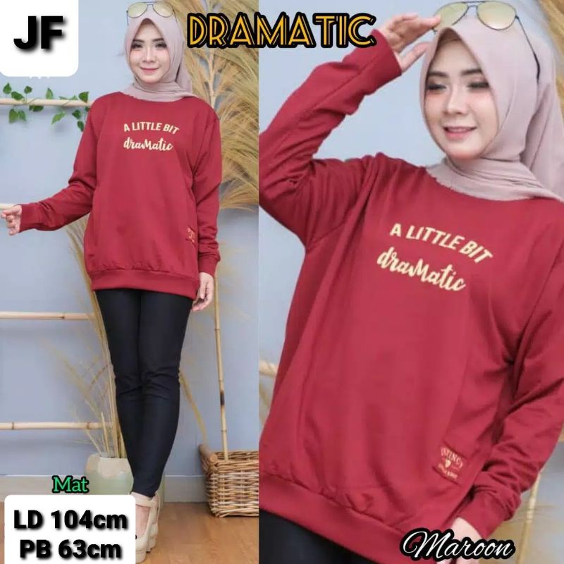 JF Atasan Kaos Lengan Panjang Wanita / Kaos Sweater Wanita Muslimah Terbaru LITTLE BIT DRAMATIC LD 104