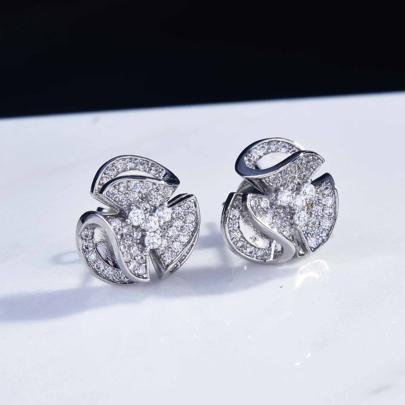 Fashion Moissanite Flower-Shaped Earrings