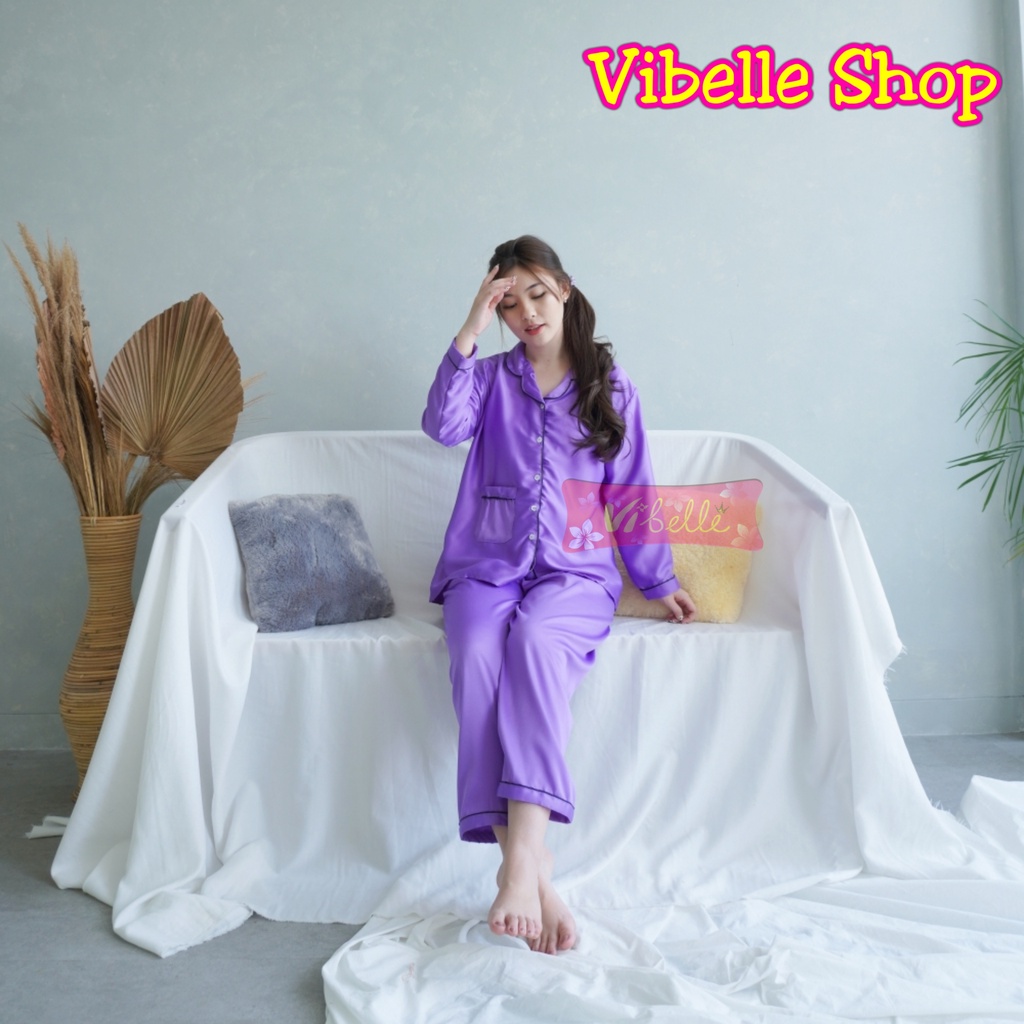 SATINPP - Vibelle Baju Tidur Piyama Satin Silky Velvet Premium Wanita-Ungu Muda