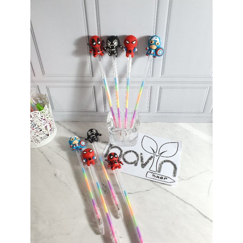 (12pc) pen gel PELANGI highlighter/pen gel warna/pulpen gel fancy/bolpen lucu PELANGI RAINBOW-Superhero 