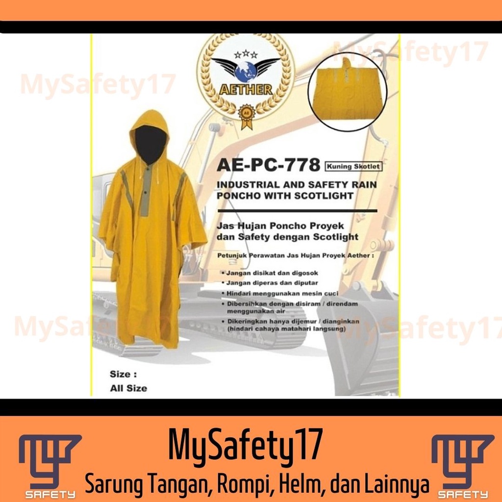 Mantel Jas Hujan Ponco Kuning Cap Layar Bahan Tebal GROSIR - Aether all size