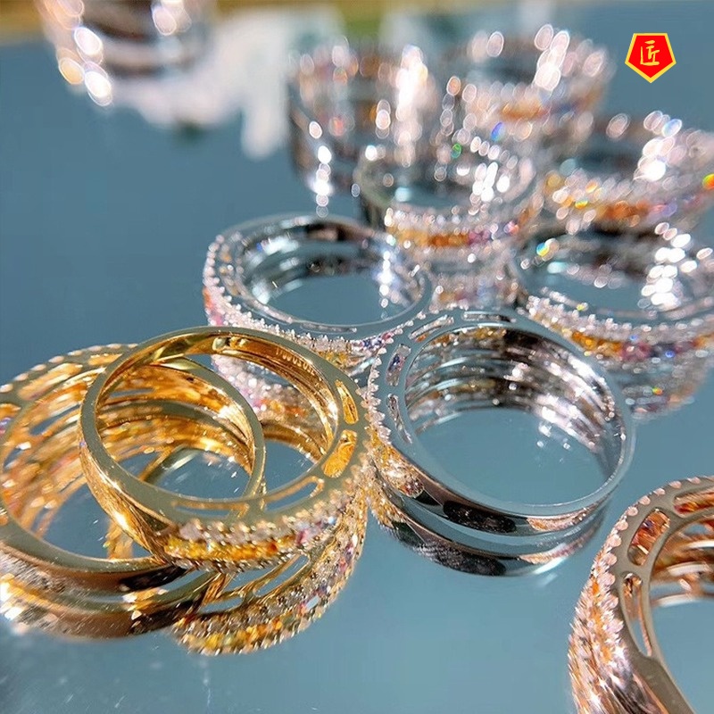 [Ready Stock]Affordable Luxury Temperament 18K Golden Colored Gems Row Ring