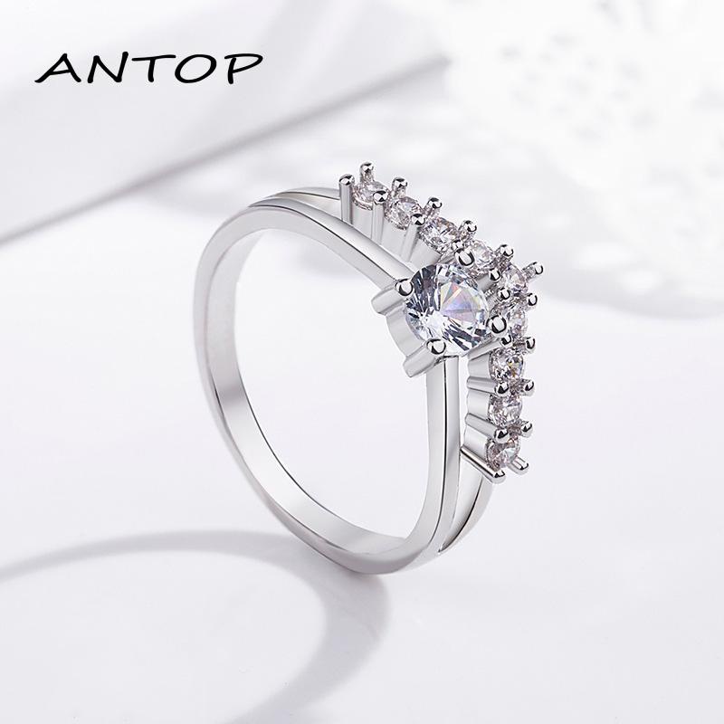 Cincin S925 Silver Cincin Titanium Desain Mahkota Aksen Kristal Berlian Bahan Steel Wanita Korea Ring Jewelry ANTOP