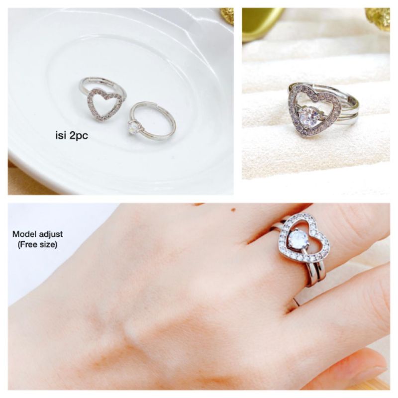 Cincin Titanium Asli Mata Kilau Free Size Bisa Setel Besar Kecil Anti karat Stainless steel 017